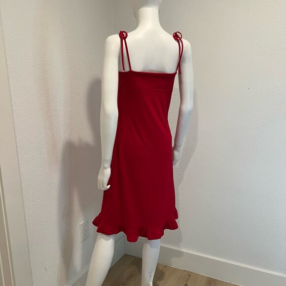 Vintage Express 90s Red Slinky Ruffle Hem Date Night Dress, Sz 5/6 S - Picture 3 of 6